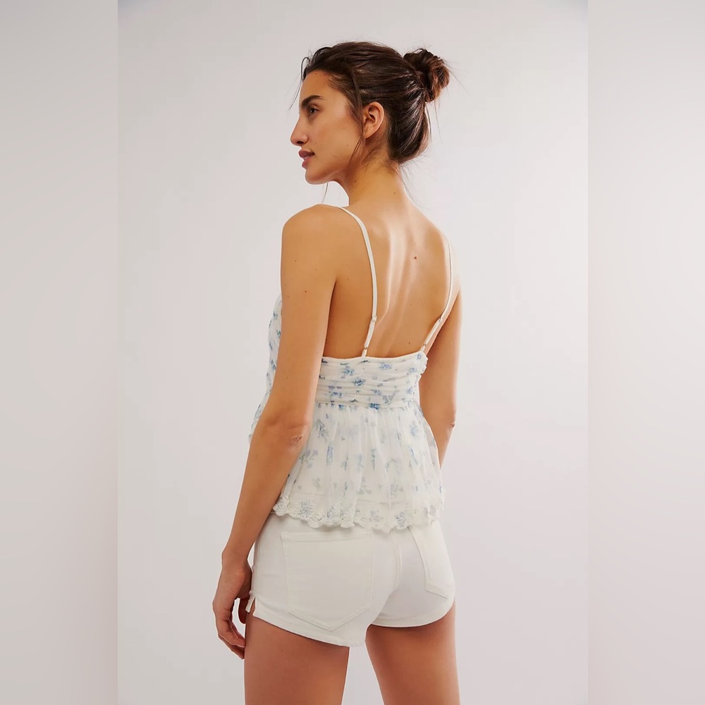 Free People White Floral Tiered Ruffle Tank Top - Picture 7 of 8